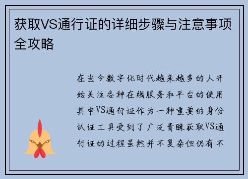 获取VS通行证的详细步骤与注意事项全攻略